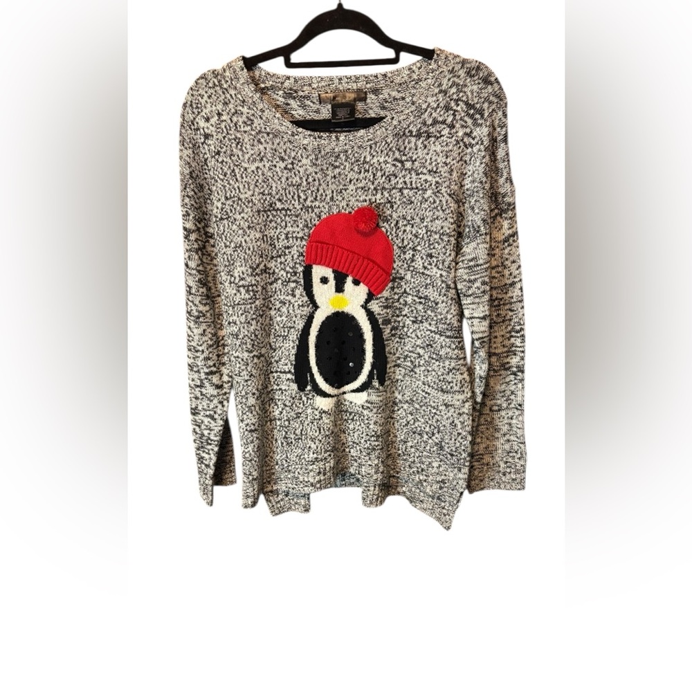 Ugly Christmas Sweater Penguin Holiday Gray XL